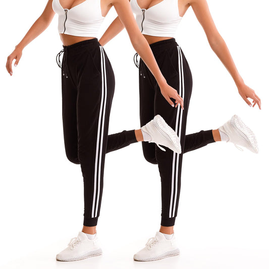 Stanpetix Sport Pants for Women - Running Jogger Women’s Sweatpants with Pockets 2pcs(Black with White Stripe,L)